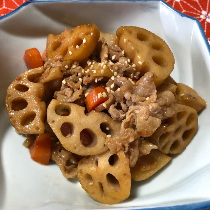 ⭐️シャキシャキれんこんと豚肉とにんじんの炒め煮